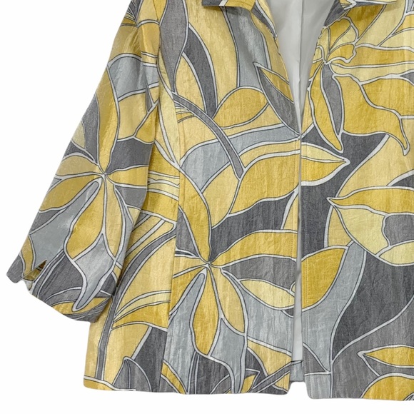 Mod Fashion Yellow and Grey Floral Open Front Blazer - Picture 3 of 14